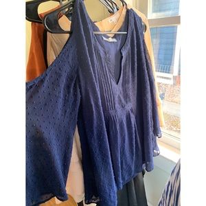 Navy cold shoulder blouse
